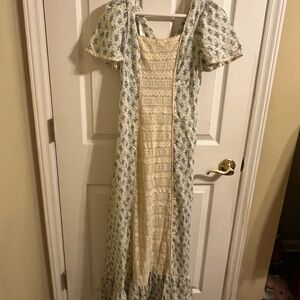 Floral Cream and Blue Maxi Dress